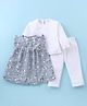 WOW Clothes Looper Knit Full Sleeves Solid T-Shirt & Legging With Floral Printed Frock With Bow Applique - Grey