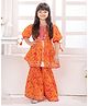 Tiny Kingdom Half Sleeves Floral Embroidered & Abstract Printed Coordinating Kurta With Gharara Set - Orange