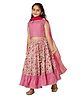 Cutiediva Sleeveless Floral Printed & Gota Lace Embellished Lehenga Choli Set With Dupatta - Pink