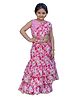Cutiediva Sleeveless Floral Printed & Sequins & Lace Embellished Ready to Wear Saree With Blouse - Pink
