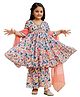 Cutiediva Three Fourth Sleeves Floral Printed & Lace Embellished Aliya Cut Kurta & Sharara With Dupatta - Multi Colour