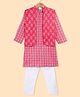 Teentaare Cotton Full Sleeves Kurta Pyjama Set with Jacket Bandhani Print - Dark Pink