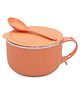 Jaypee Plus Stainless Steel Ribtok Meal Bowl Soup Bowl with Lid & Spoon for Every Day - Orange