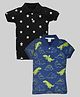 Hrit Cotton Pack of 2 Half Sleeves Star & Dinosaur Printed Polo Tees - Black & Blue