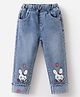 Kookie Kids Cotton Full Length Jeans With Bunny Print - Light Blue