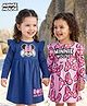Babyhug Disney Single Jersey Knit Full Sleeves Frocks With Minnie Mouse Graphics & Frill Detailing Pack of 2 - Pink & Navy Blue
