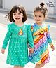 Babyhug Single Jersey Knit Full Sleeves Frocks With Winnie The Pooh Graphics & Frill Detailing Pack of 2 - Sea Green & Blue