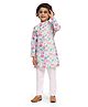 FUNNY BONES Linen Blend Full Sleeves Animals Printed Kurta Pyjama Set - Blue