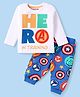Babyhug Marvel Single Jersey Knit Full Sleeves Night Suit With Avengers Graphics - White & Blue