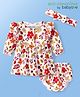 Babyoye Interlock Knit Full Sleeves Floral Printed Frock With Bloomer & Headband - White