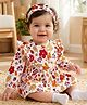 Babyoye Interlock Knit Full Sleeves Floral Printed Frock With Bloomer & Headband - White