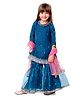 Babyhug Woven Three Fourth Sleeves Organza Embroidered Kurti Gharara & Dupatta Set with Tassle Detailing - Teal