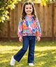 Babyhug Cotton Knit Full Sleeves Floral Printed Top & Denim Pants Set - Pink & Blue