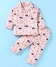 Little Darlings Interlock Knit Full Sleeves Front Open Night Suit With Kittens Print - Light Peach