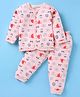 Little Darlings Interlock Full Sleeves Front Open Night Suit With Animals Print - Pink