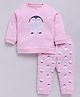BABY GO  Full Sleeves Bird Embroidered &  Printed Tee With Pant Set - Pink