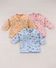 Zero Interlock Knit Full Sleeves Front Open Vests Bunny & Polar Bear Print Pack  of 3 - Pink Green & Blue