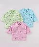 Zero Interlock Knit Full Sleeves Front Open Vests with Cloud & Kite Print Pack of 3 - Light Blue Peach & Pink
