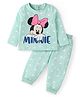 Babyhug Disney Cotton Knit Full Sleeves Night Suit With Minnie Mouse Graphics - Sea Green