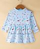CUCUMBER Intelock Knit Full Sleeves Frock with Rainbow & Unicorn Print - Light Blue