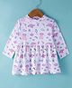 Cucumber Interlock Knit Full Sleeves Frock With Princess Print - Off White