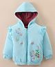 CUCUMBER Sinker Knit Full Sleeves Hooded Jacket with Frill Detailing Floral Embroidery - Ice Blue