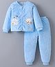 Kookie Kids Full Sleeves Winter Night Suit With Bear Embroidery - Light Blue