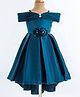 Rassha Cold Shoulder Floral Applique & Beads Embellished Pleated Party Wear  Dress - Peacock Blue
