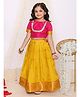 KID1 Jacquard Half Sleeves  Lace Embellished Pattu Pavadai Lehenga Choli - Rani & Mustard