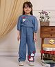 Budding Bees Cotton Three Fourth Sleeves Hearts Patch Detailed Denim Jumpsuit - Blue