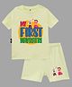 The Peppy Tend Navratri Theme 100% Cotton Half Sleeves My First Navratri Text Printed Tee & Shorts Set - Yellow