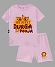 The Peppy Tend Durga Pooja Theme 100% Cotton Half Sleeves My First Durga Pooja Text Printed Tee & Shorts Set - Pink
