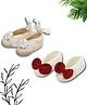 Funkrafts Pack Of 2 Handmade Crochet Bow And Floral Baby Booties - White & Off White