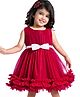 Babyhug Woven Sleeveless Mesh Party Frock with Sequined Bow Applique with Frill Detailing - Red