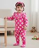 Babyhug 100% Cotton Knit Full Sleeves Frill Detailed Romper with Headband & Booties Floral Print- Dark Pink