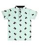 Earth Conscious Pure Cotton Half Sleeves Dogs Printed Mandarin Collar Tee - Pista Green