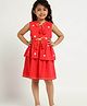 Somersault Cotton Sleeveless Floral Embroidered Dress & Shrug Set - Red