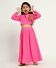 Somersault Cotton Full Sleeves Lantern Embroidered  Top & Skirt Set - Pink