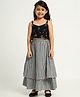 Somersault Cotton Sleeveless Pom Pom Detail Crop Top With Gingham Checked Skirt - Black