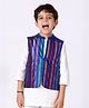 Somersault Cotton Sleeveless Striped Foil Printed Reversible Nehru Jacket - Blue