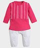 Somersault Cotton Full Sleeves Solid Kurta Pyjama With Abstract Printed Jacket Set - Pink