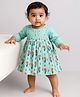 Somersault Cotton Full Sleeves Abstract Embroidered Onesie With Tulips Printed Skirt Set - Green