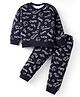 Smarty Boys Fleece Knit Full Sleeves Winter Night Suit with Champ Print - Black