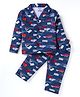 Smarty Boys 100% Cotton Knit Full Sleeves Front Open Car Printed Night Suit - Navy Blue