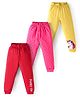 Doodle Poodle  Cotton Knit Full Length Lounge Pants with Text & Unicorn Print Pack of 3 - Yellow Red & Pink