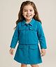 Babyhug Woven Full Sleeves Solid Colour Party Collared Top & Skirt Set with Pockets - Teal Blue