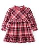 Babyhug Woven Full Sleeves Checkred Frock with Frill Detailing - Pink