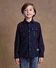 One Friday Full Sleeves Textured Corduroy Oversized Shirt - Navy Blue