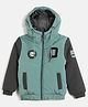 Okane Woven Full Sleeves Padded Hooded Jacket With Alphabet Embroidery Detailing - Green