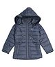 Okane Woven Full Sleeves Solid Colour Padded Hooded Jacket - Navy Blue